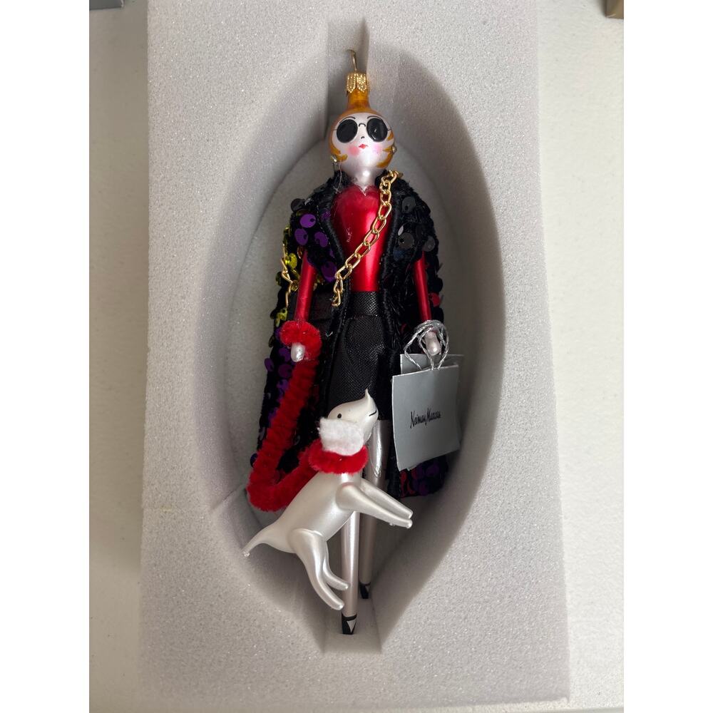 De Carlini Neiman Marcus Lady Ornament Sunglasses Sequin Coat Dog Italy Glass - Picture 2 of 8